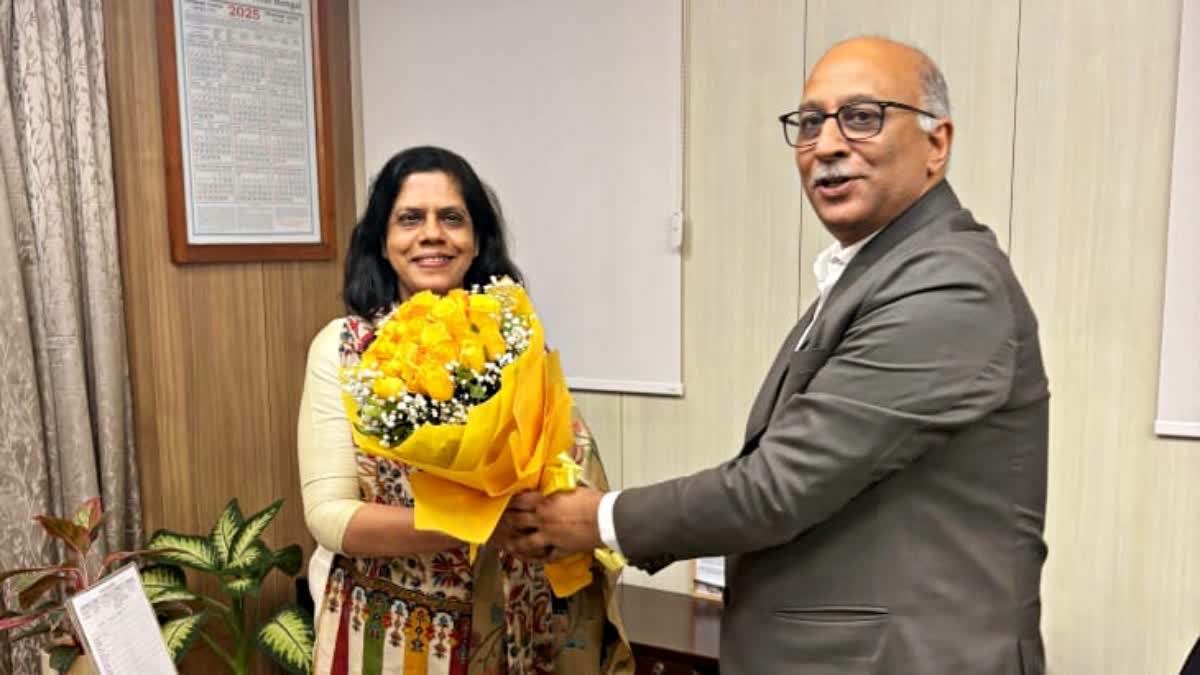 Outgoing chief secretary Manoj Pant greets Nandini Chakravorty in her new role.