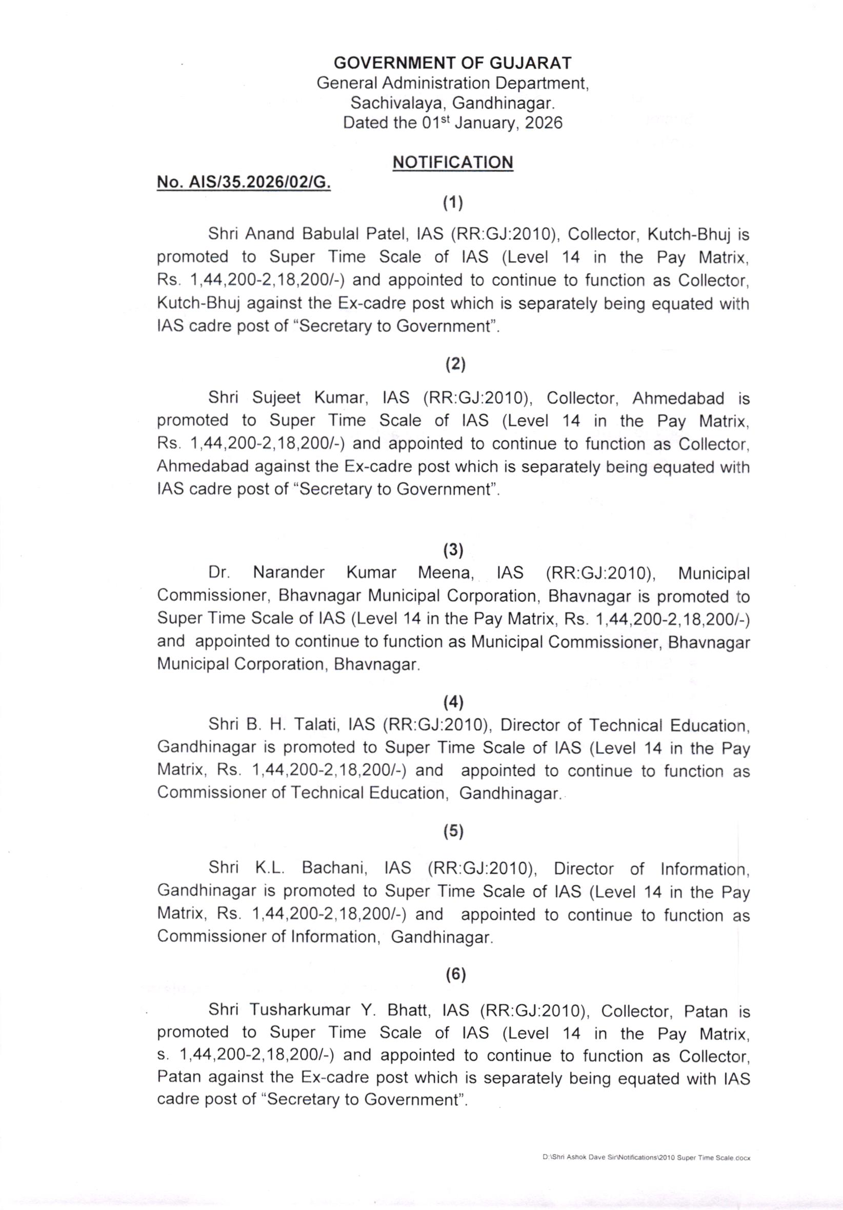 IAS અધિકારીઓના પ્રમોશનનું લિસ્ટ