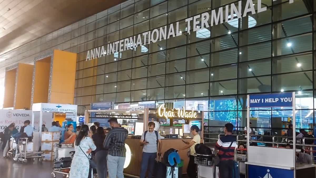 Stranded passengers wait outside Terminal 2, amid cancellation of flights to the Middle East due to the US and Israel strikes on Iran, at the International Airport in Chennai, Tamil Nadu, Saturday, Feb. 28, 2026