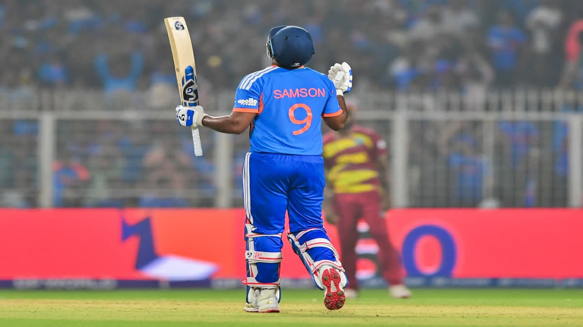 ವೆಸ್ಟ್​ ಇಂಡೀಸ್​ ವಿರುದ್ಧ ಅರ್ಧಶತಕ ಸಿಡಿಸಿ ಸಂಭ್ರಮಿಸಿದ ಸಂಜು ಸ್ಯಾಮ್ಸನ್