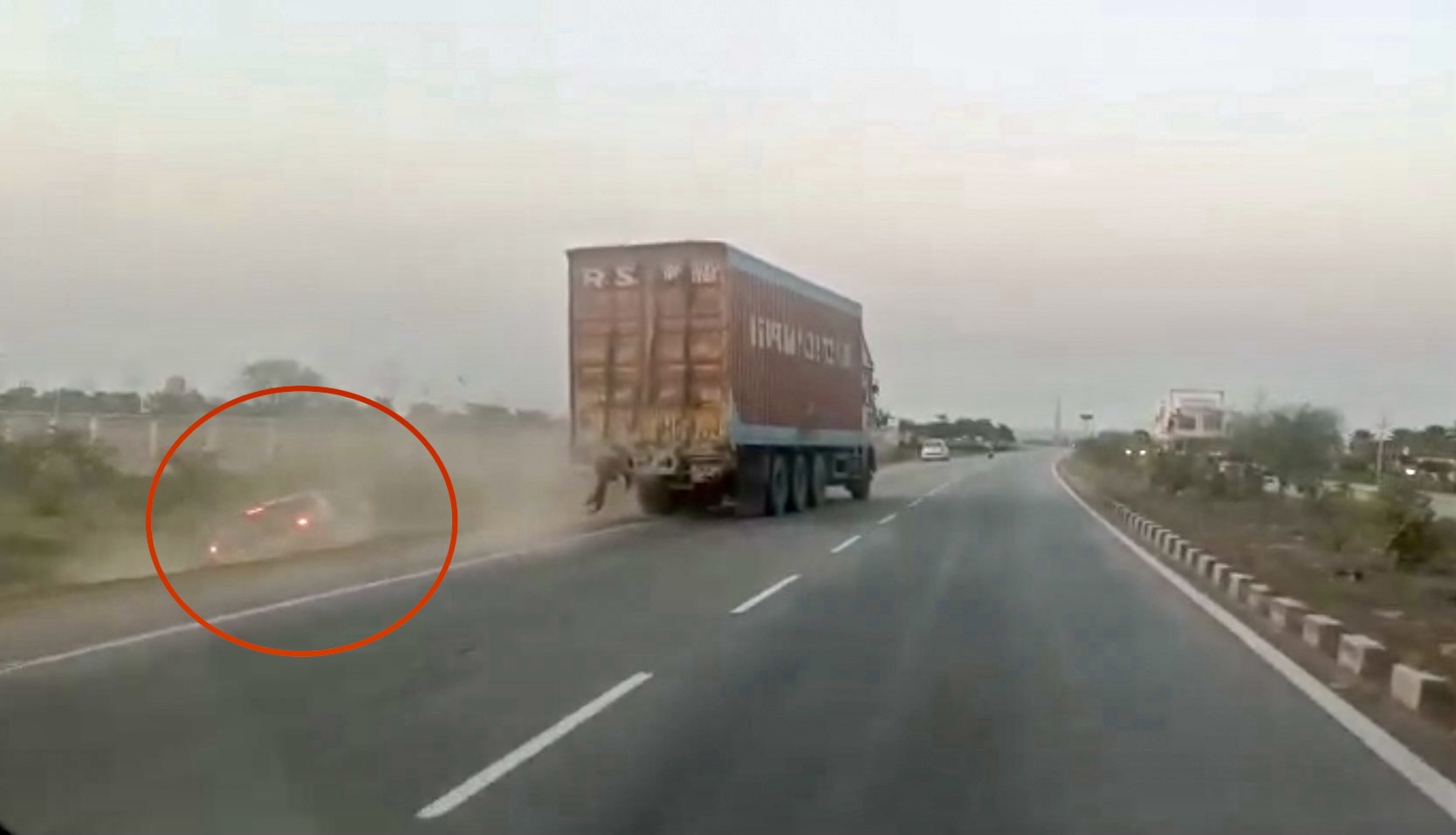 TRUCK DRIVER CRASHES CAR DITCH
