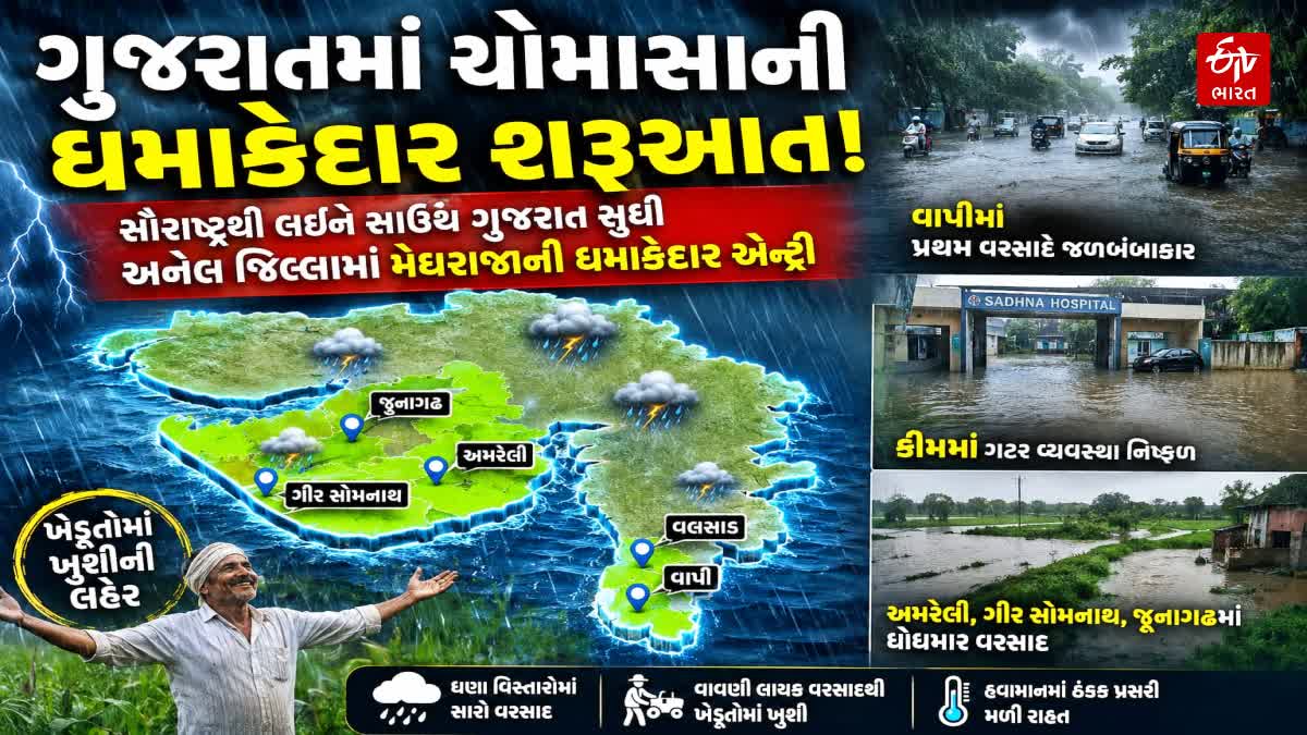 સૌરાષ્ટ્રથી લઈને સાઉથ ગુજરાત સુધી અનેલ જીલ્લામાં મેઘરાજાની ધમાકેદાર એન્ટ્રી
