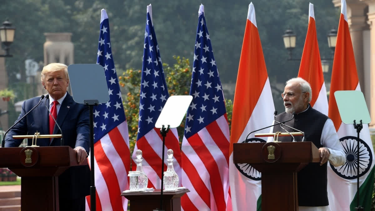 US Imposes 25 Pc Blanket Tariff Without Exemptions, Threatening USD 25 Bn In Exports: GTRI Prime Minister Narendra Modi and US President Donald Trump address Joint Press Meet at Hyderabad House in New Delhi on Feb 25, 2020.