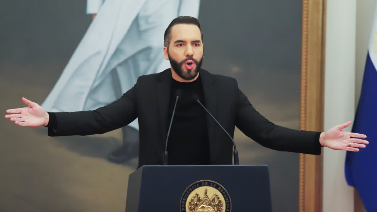 FILE - El Salvador's President Nayib Bukele gives a press conference in San Salvador, El Salvador, Jan. 14, 2025.