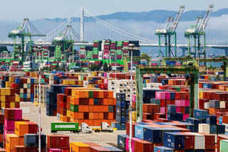 Cargo containers line a shipping terminal at the Port of Oakland on Thursday, July 31, 2025, in Oakland, California.
