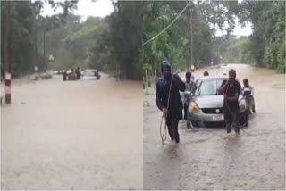 Shivamogga: Locals rescue 7 people from a car stuck on a bridge