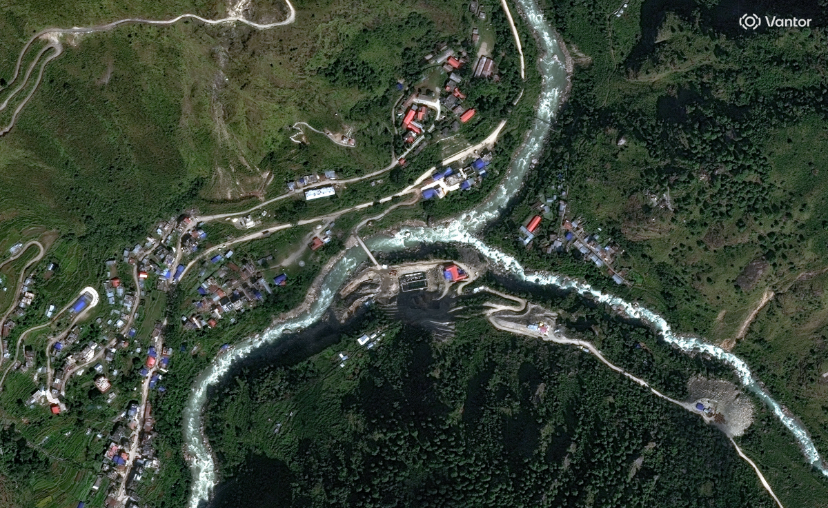 This satellite image provided by Vantor shows Syapru Besi, Nepal on Oct. 18, 2023