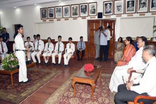 File picture of students of the private Delhi Public School, RK Puram with then Vice-President Venkaiah Naidu in 2019