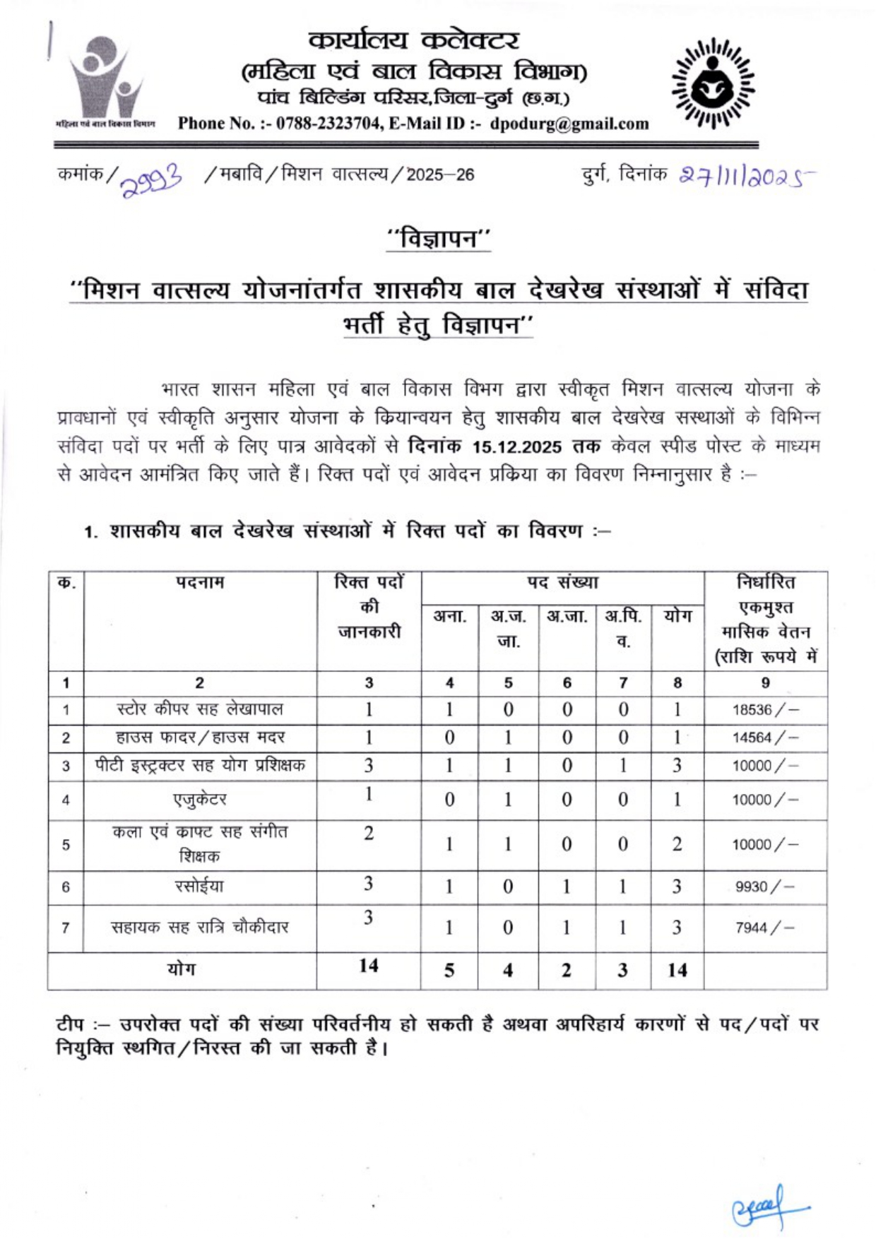 Vacancy in government child care