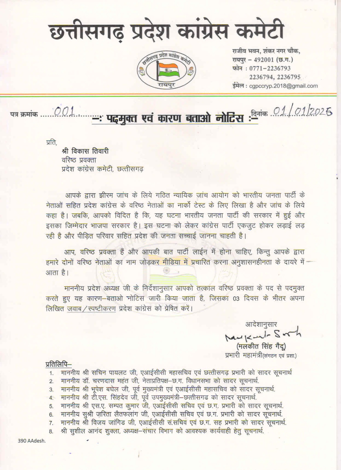 Congress Removes Spokesperson