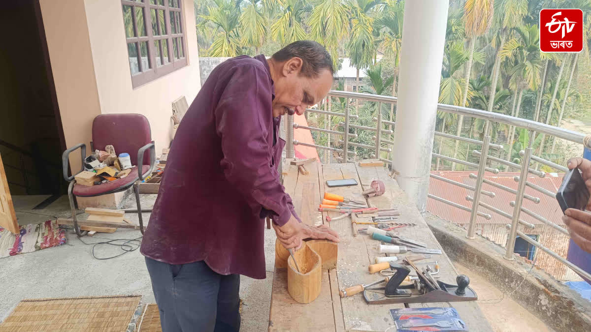 Bhupendra Nath Das has created many folk instruments at Sundaridiyar in Barpeta