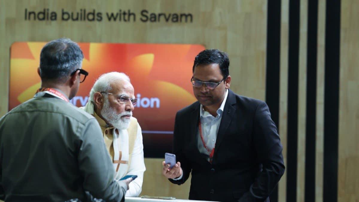 Pratyush Kumar, cofounder and CEO of Sarvam AI interating with Prime Minister Narendra Modi at India AI Impact Summit 2026