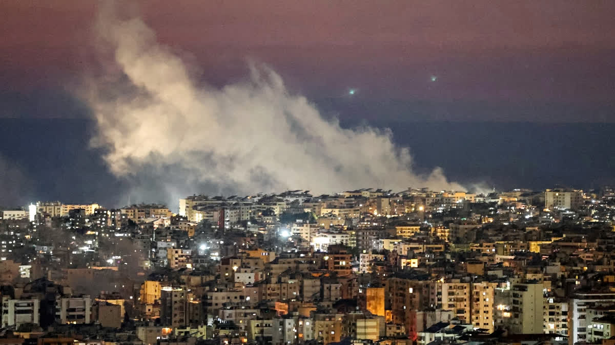 Smoke plumes billow following Israeli bombardment on Beirut's southern suburbs on March 2, 2026. The war launched by the United States and Israel against Iran spread across the Middle East on March 2 with Lebanon's Hezbollah entering the fray and a British air base in Cyprus targeted.