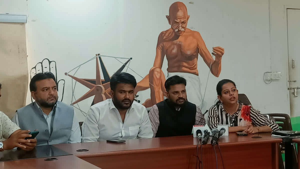 Members of the Indian Youth Front addressing the media at the Indian Youth Congress headquarters in New Delhi.