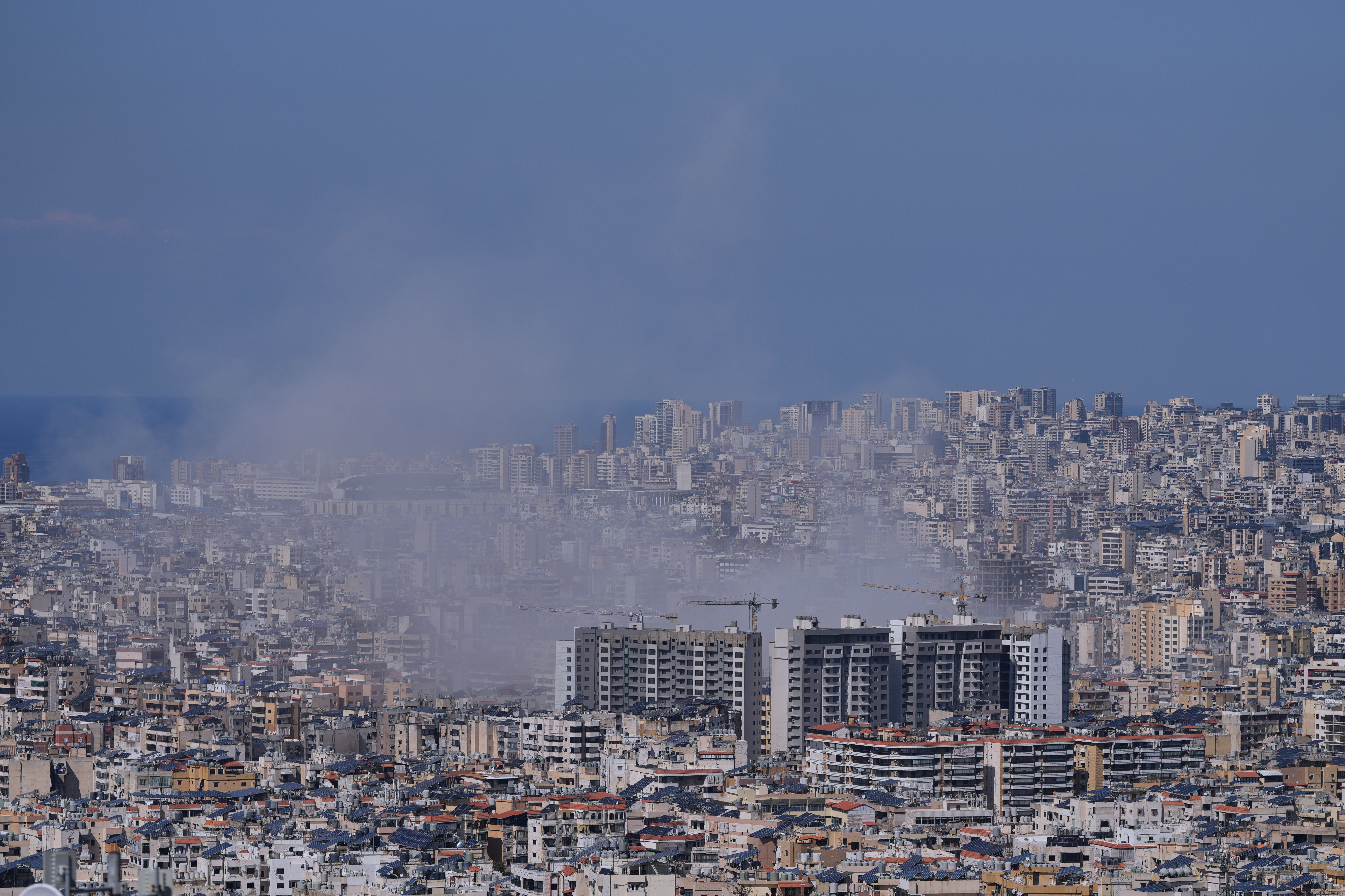Smoke rises from Israeli airstrikes on Dahiyeh, a southern suburb of Beirut, Lebanon, Monday, March 2, 2026.