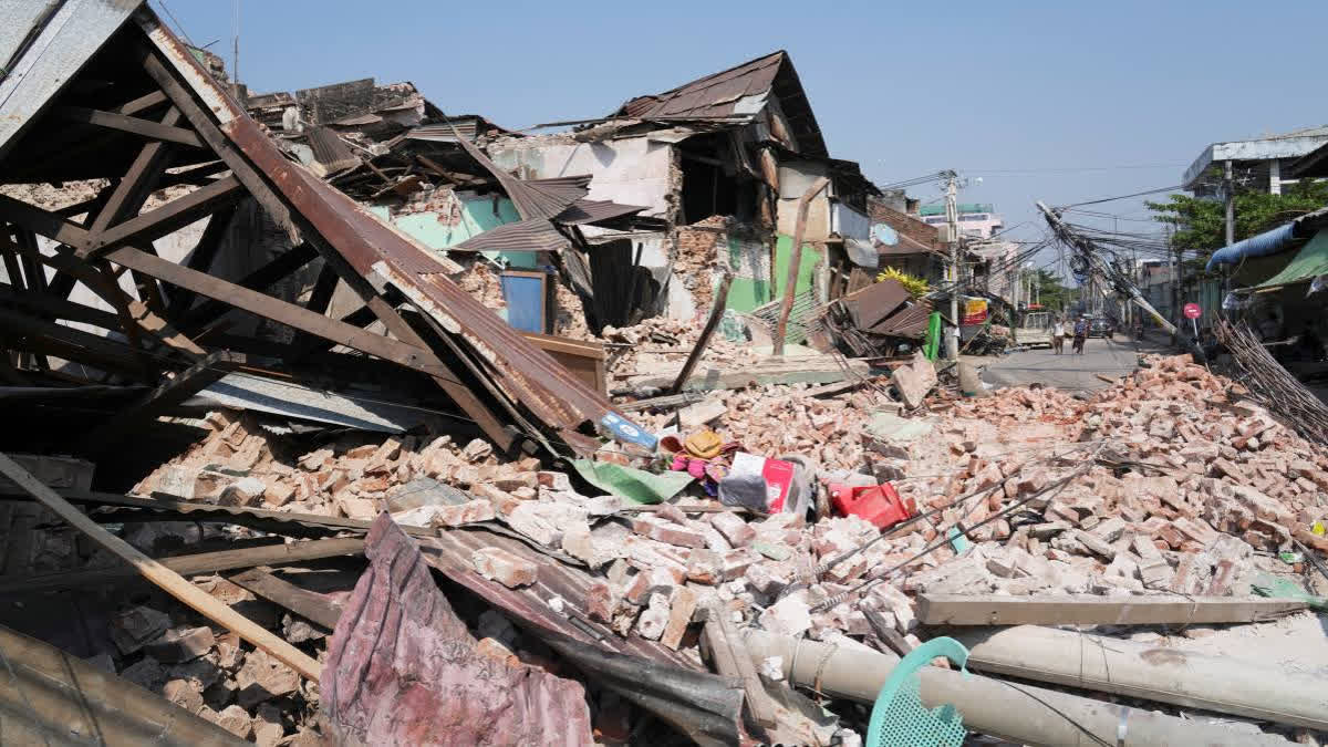 Damaged buildings are seen in the aftermath of an earthquake in Naypyitaw, Myanmar