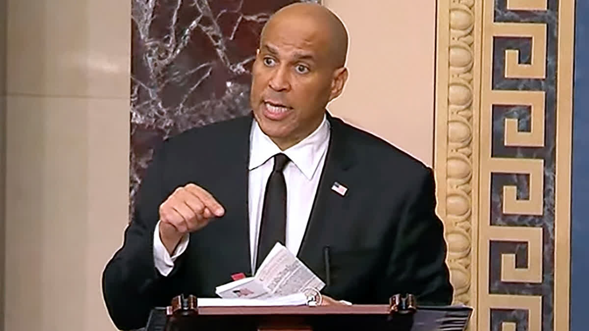 US: Cory Booker Sets A Record With Marathon Senate Speech. Will It Rally Anti-Trump Resistance? In this image provided by Senate Television, Sen, Cory Booker, D-N.J. speaks on the Senate floor, Tuesday morning, April 1, 2025.