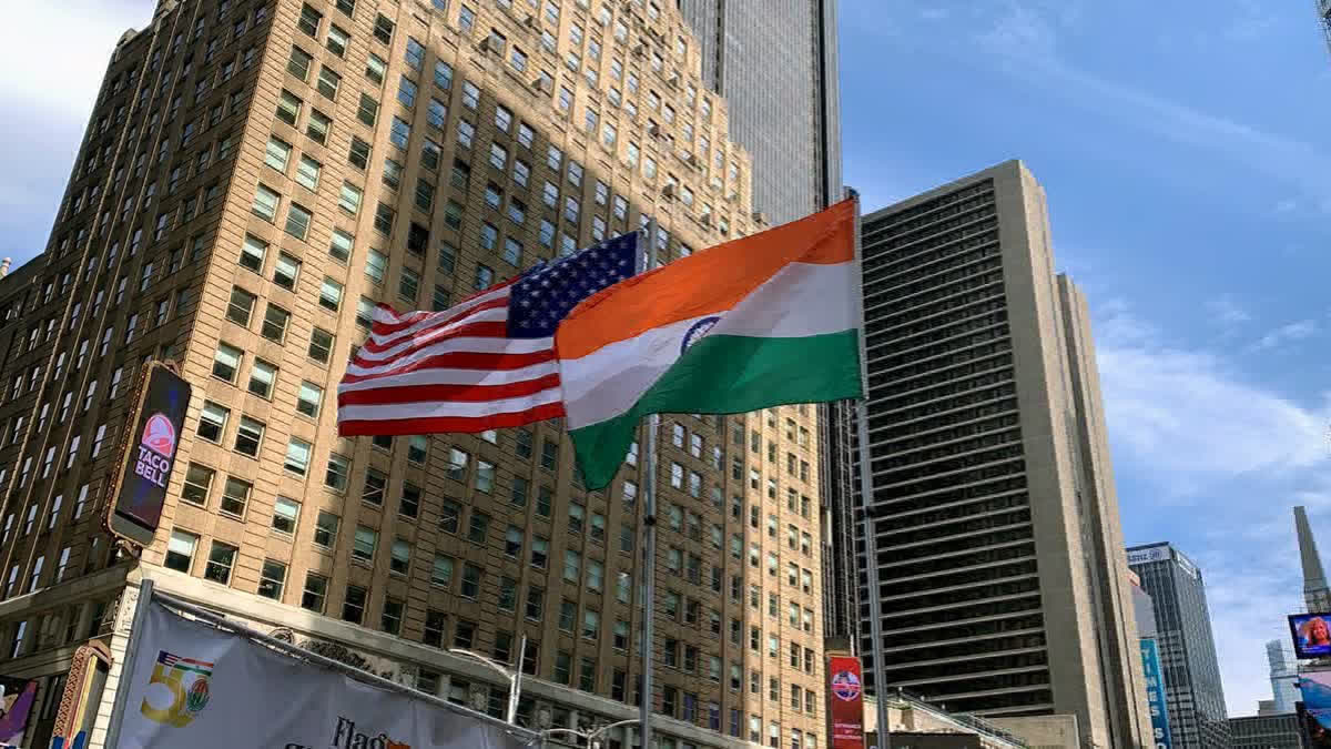 Indian National Flag Tricolour hoisted on the occasion of 74th Independence Day at Times Square in New York