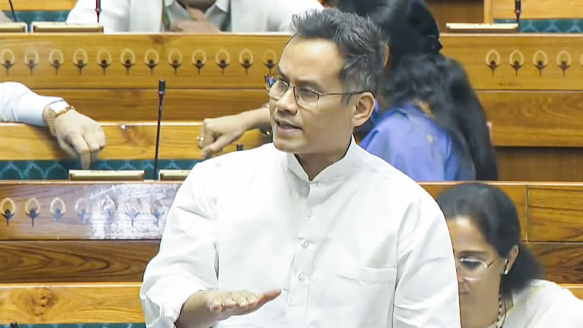 Deputy Leader of Congress in Lok Sabha Gaurav Gogoi speaks in the house during the Budget Session of Parliament, in New Delhi on Tuesday.