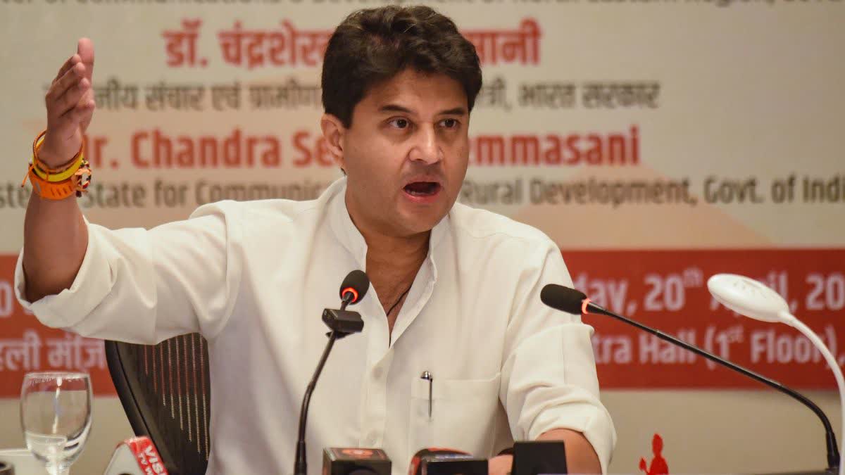 File picture of Union Minister Jyotiraditya Scindia, who launched the Cell Broadcast Alert System on Saturday
