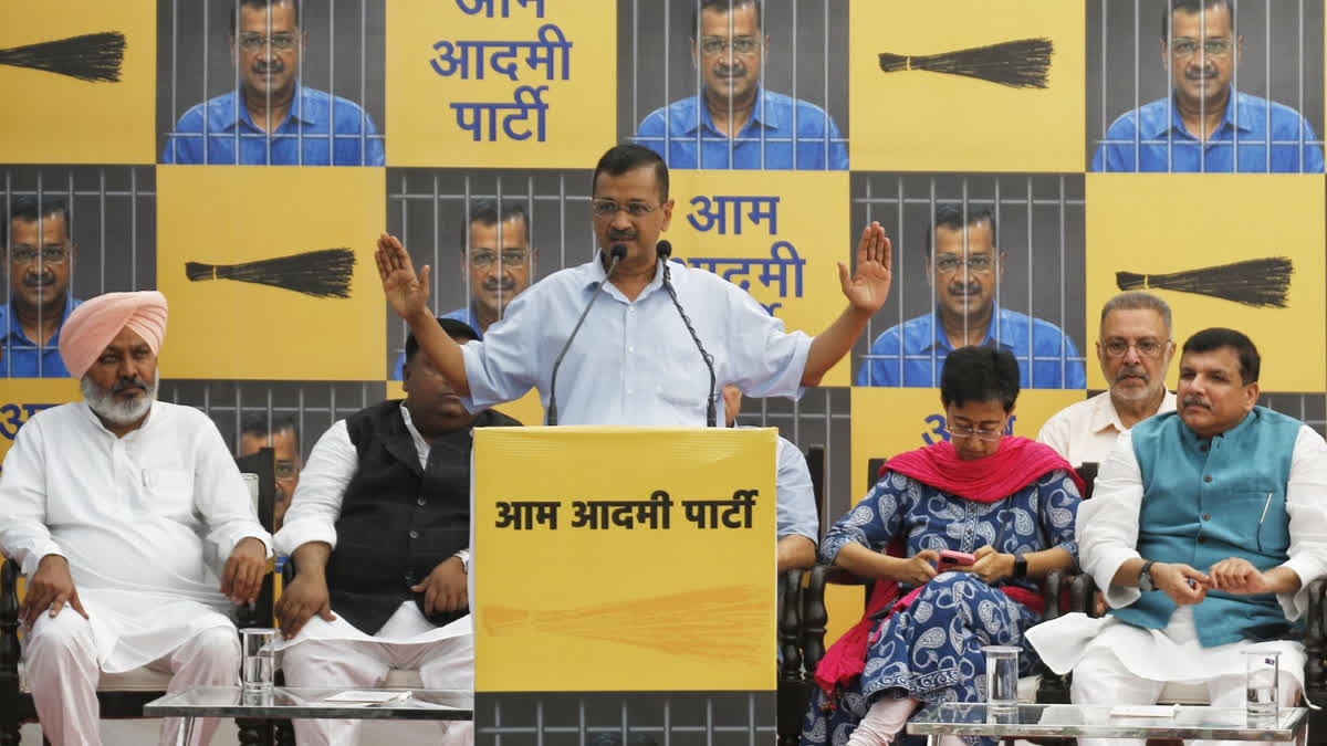 Arvind Kejriwal Surrenders at Tihar Jail; Earlier Dismisses Exit Polls as Mind Games Delhi CM Kejriwal addressing party workers meeting before surrendering at Tihar Jail.