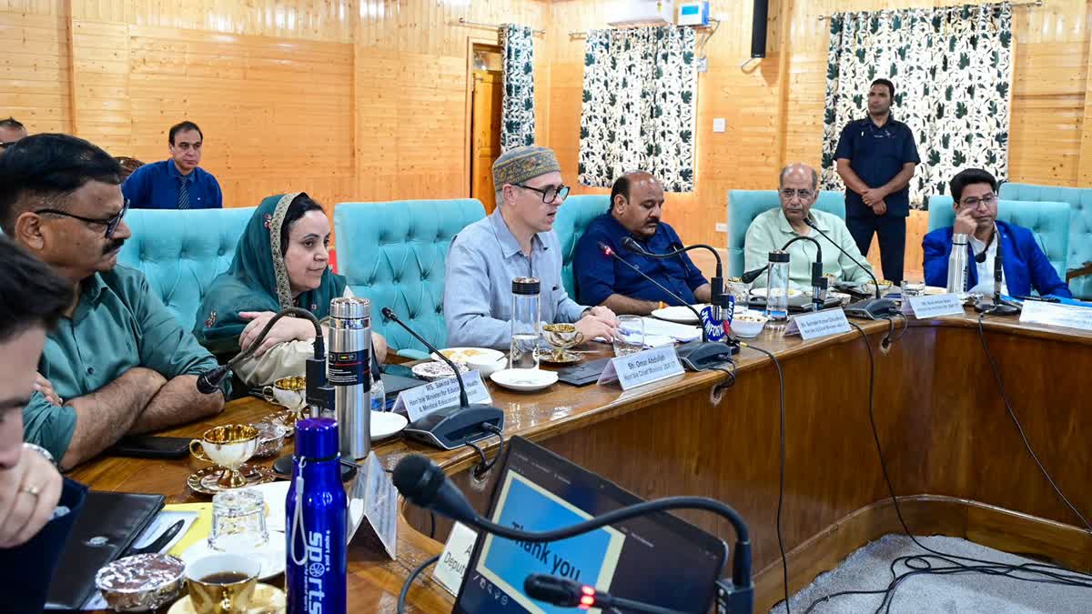 Jammu and Kashmir Chief Minister Omar Abdullah chairs a review meeting with district officers in Kulgam