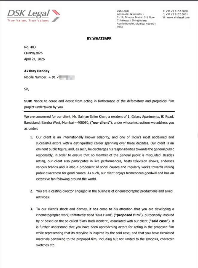 Legal Notice to Makers of Kala Hiran