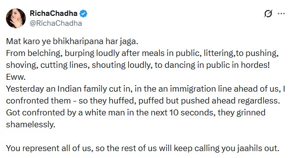 Richa Chadha Shares Frustrating Airport Experience After Indian Family Cuts Immigration Line