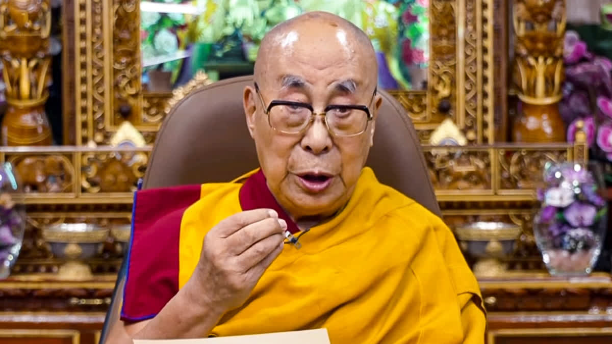 Tibetan spiritual leader the Dalai Lama speaks via a video message from Dharamshala, Himachal Pradesh.