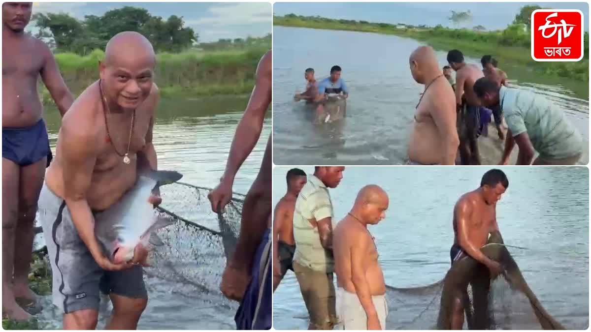 Morigaon MLA Rama Kanta Dewri is busy fishing in the pond