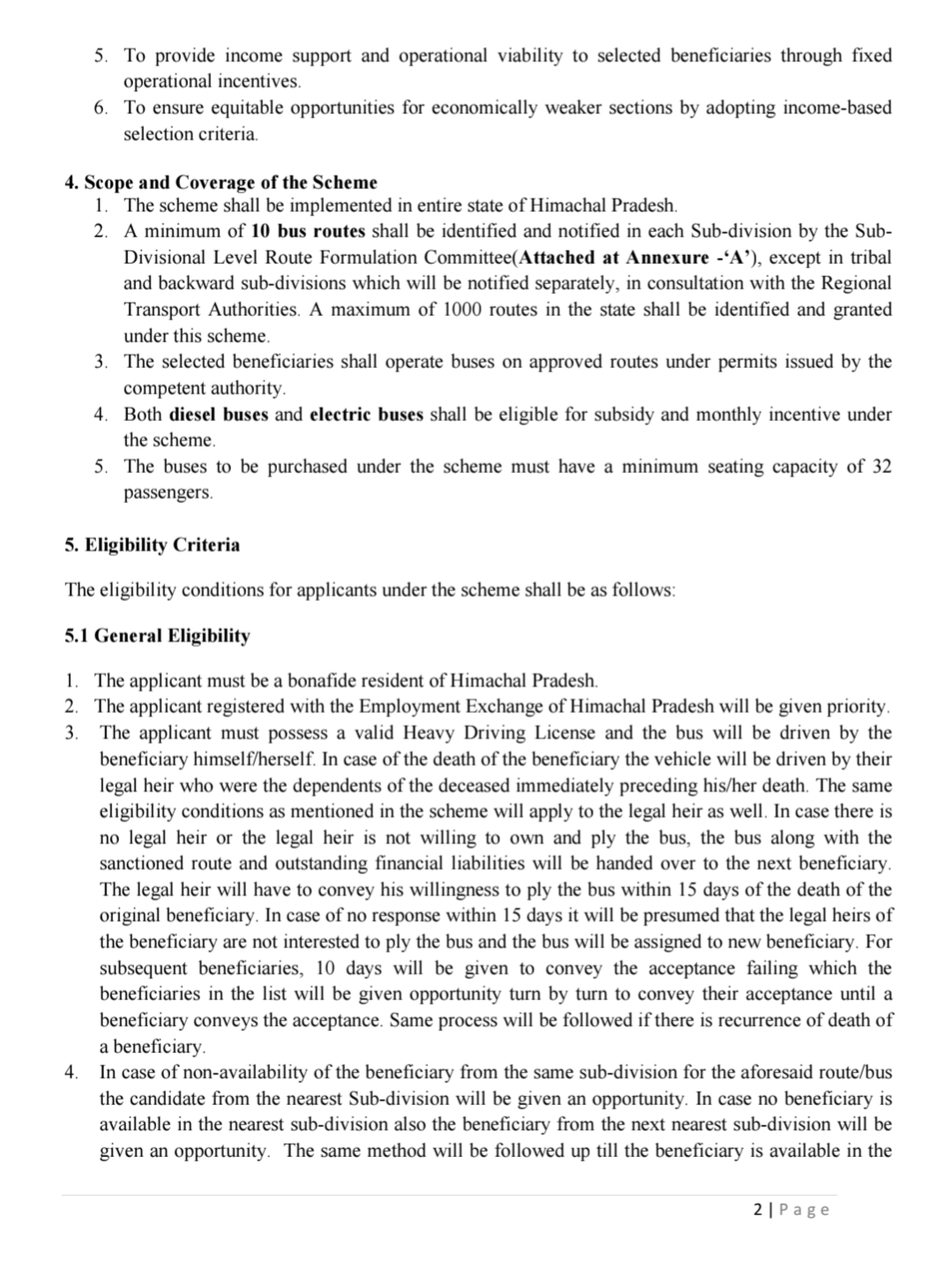 Himachal Bus Subsidy Scheme