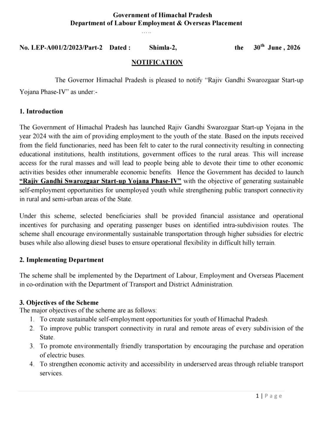Himachal Bus Subsidy Scheme