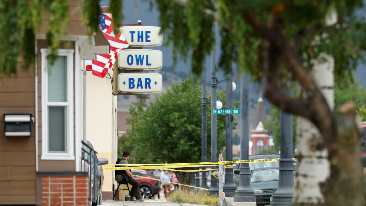 Police tape surrounds The Owl Bar in of Anaconda, Mont., on Friday, Aug. 1, 2025, following a fatal shooting.