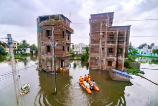 An Odisha Disaster Rapid Action Force (ODRAF) team evacuates people from flood-affected areas on a speed boat in Balasore district, Odisha, on Wednesday, July 29, 2026.