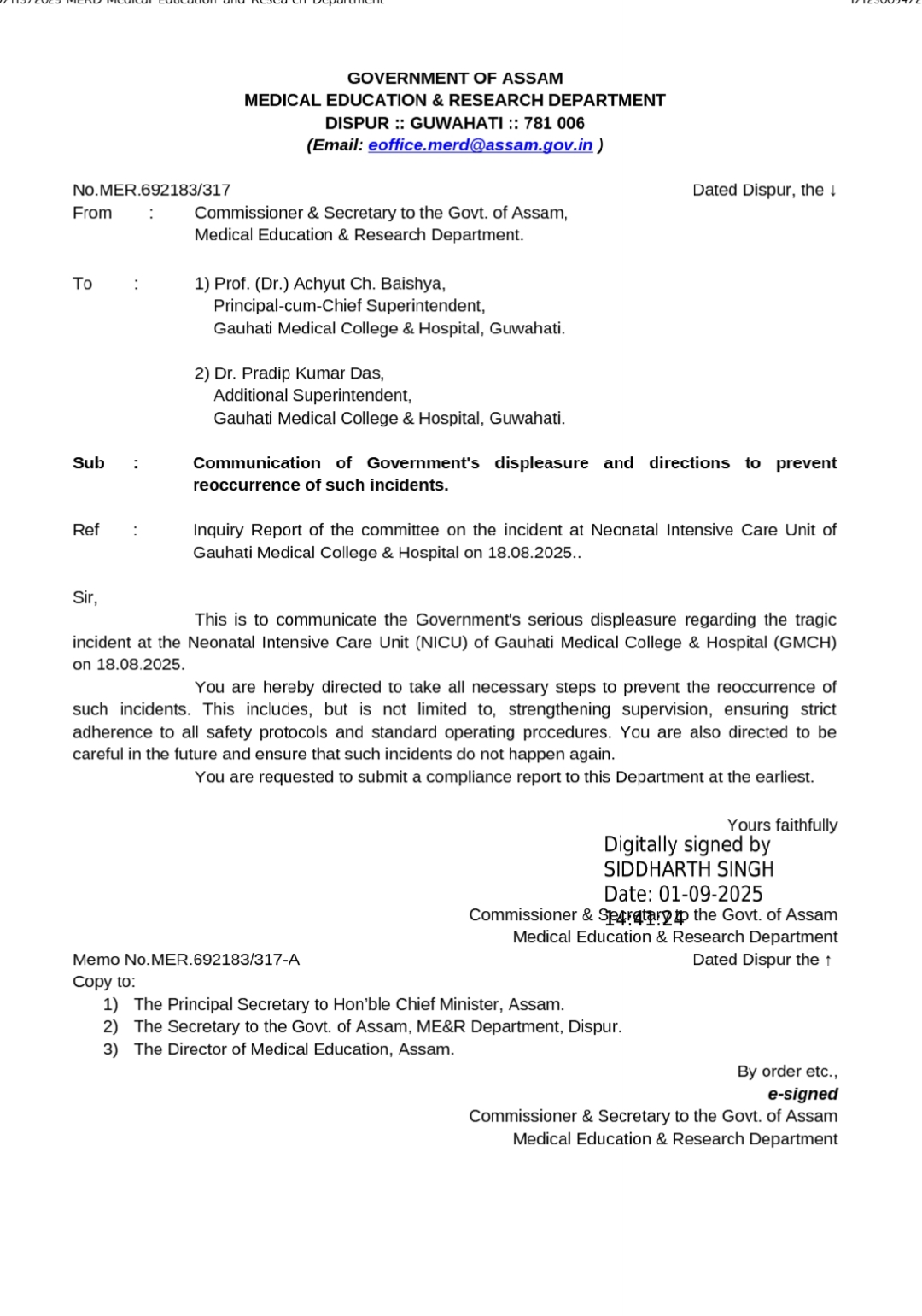 Medical Education and Research Department notice