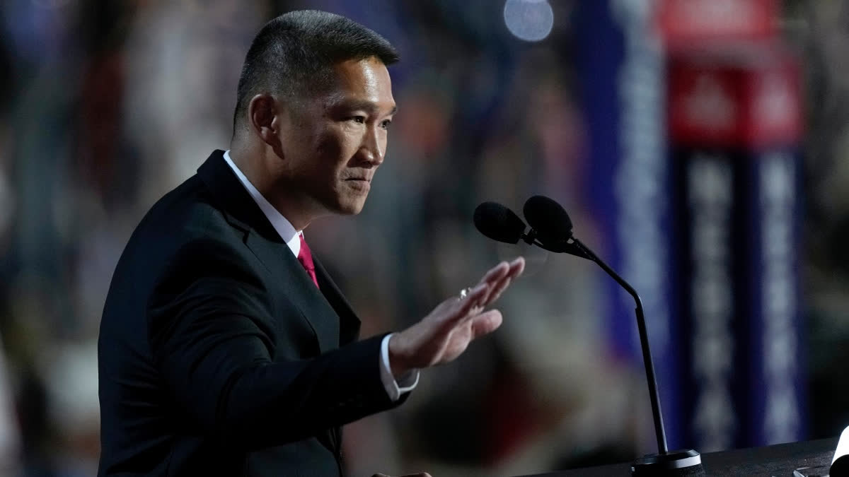 FILE - Hung Cao speaks during the Republican National Convention, July 16, 2024, in Milwaukee.