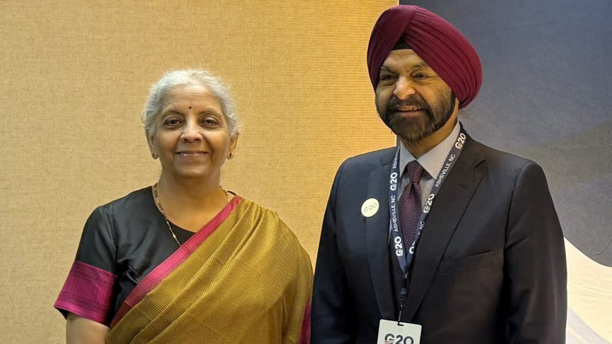 In this image posted on Sept. 2, 2026, Union Finance Minister Nirmala Sitharaman during a meeting with World Bank Group President Ajay Banga, on the sidelines of the G20 Finance Ministers and Central Bank Governors (FMCBG) Meeting, in Asheville, US.