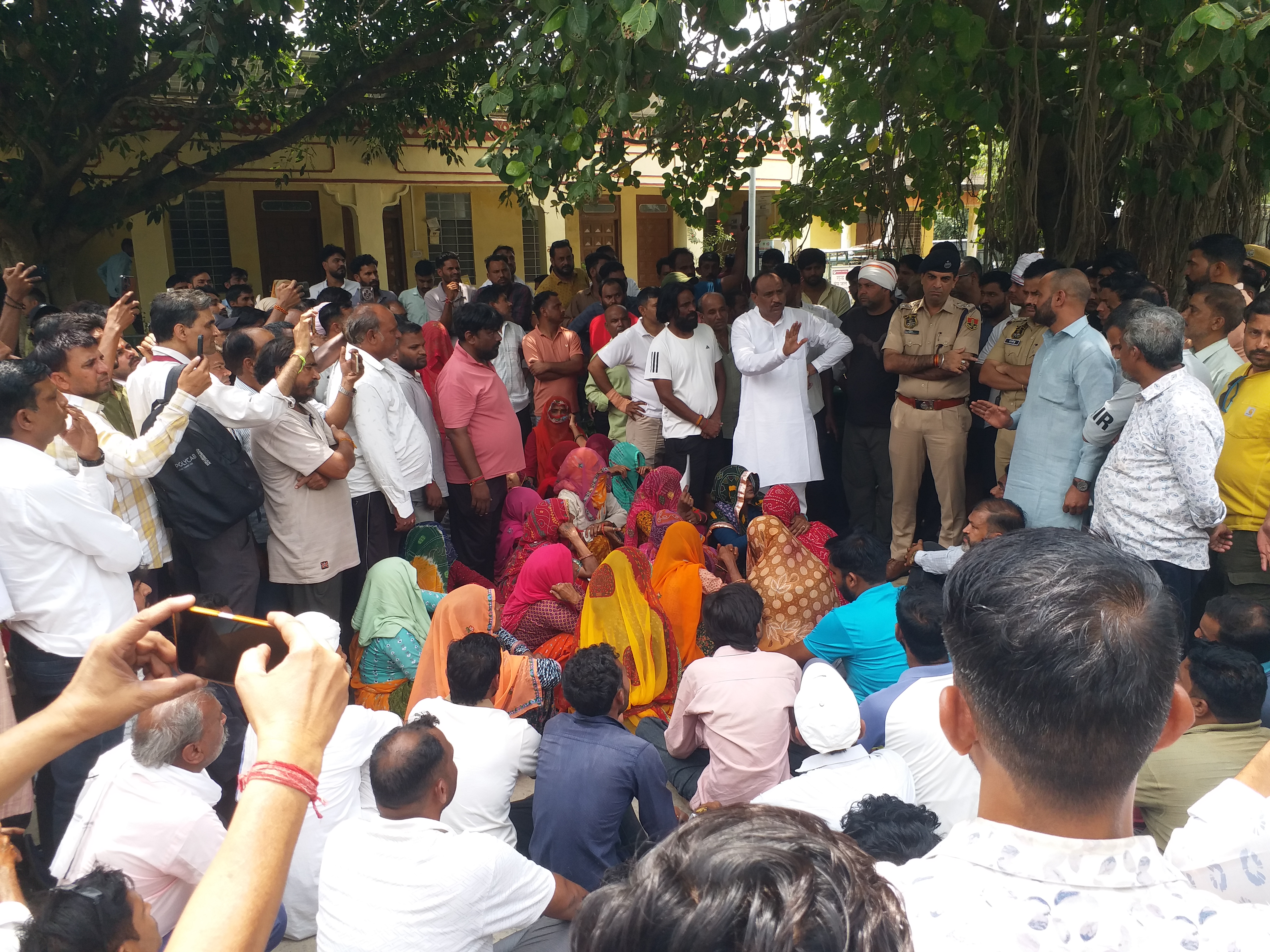 Villagers staging a protest