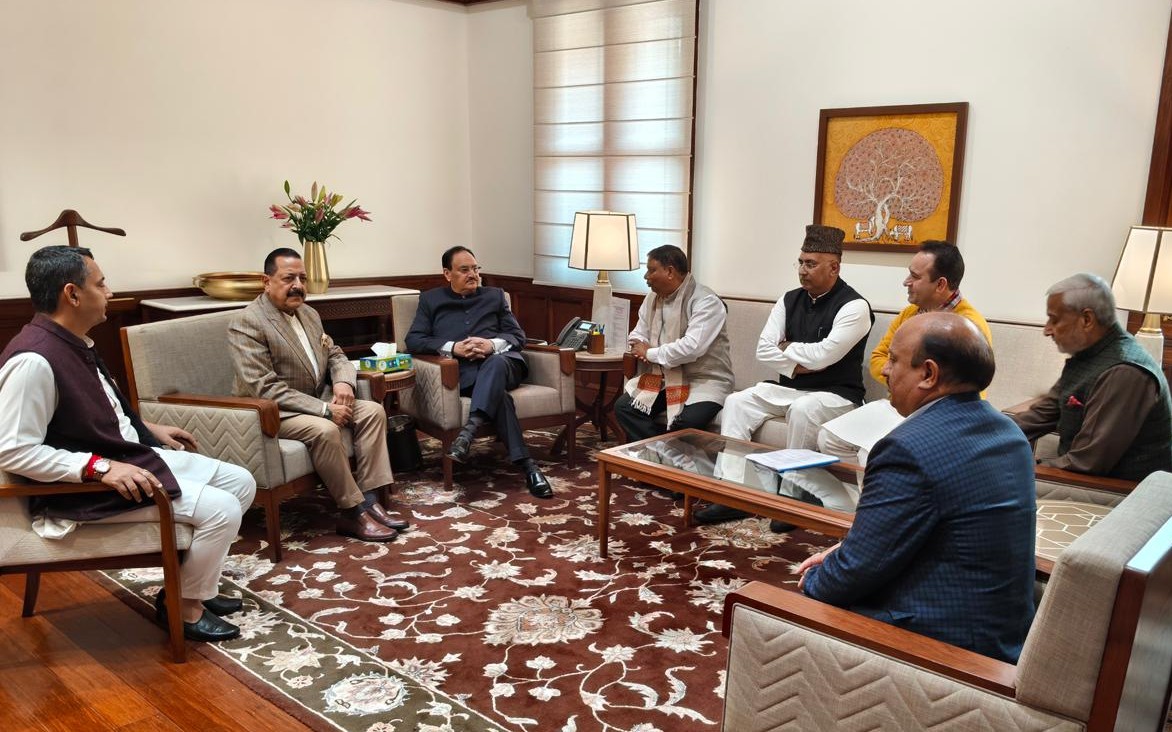 J&K BJP delegation calls on Union Health Minister JP Nadda(C) amid escalating row over admissions in Jammu medical college