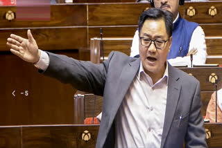 Union Minister Kiren Rijiju speaks during the Winter Session of Parliament, in New Delhi, Tuesday, Dec. 2, 2025.