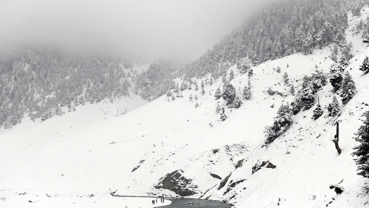 A scenic view of snow-covered hills and surroundings following fresh snowfall, in Sonamarg on Friday, January 2, 2026.