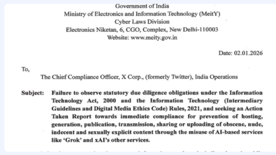 India Govt issues notice to X