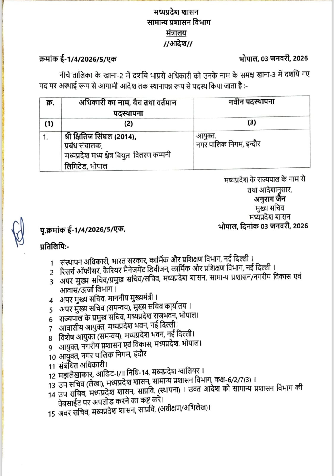 Kshitij Singhal Commissioner Indore Municipal Corporation.