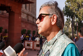 Congress MP Shashi Tharoor speaks to the media at the Parliament House premises during the Winter Session of Parliament in New Delhi on Tuesday, December 16, 2025.