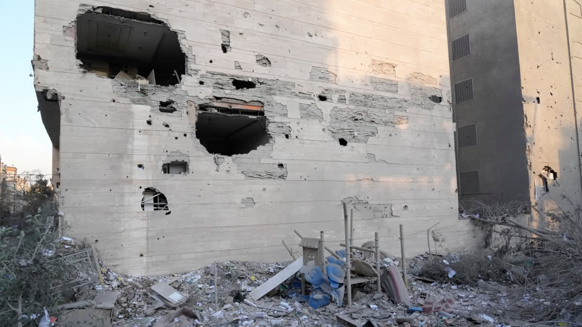 A building which was damaged in the strike that struck a police station during the ongoing joint U.S.-Israeli military campaign is seen, in Tehran, Iran, Monday