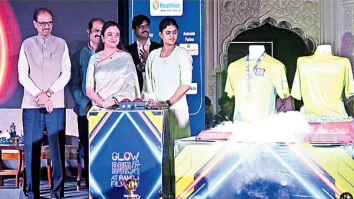 Deepika Reddy and Jyothi Surekha Vennam unveil the jersey and winner's medal at Sitara in Ramoji Film City.