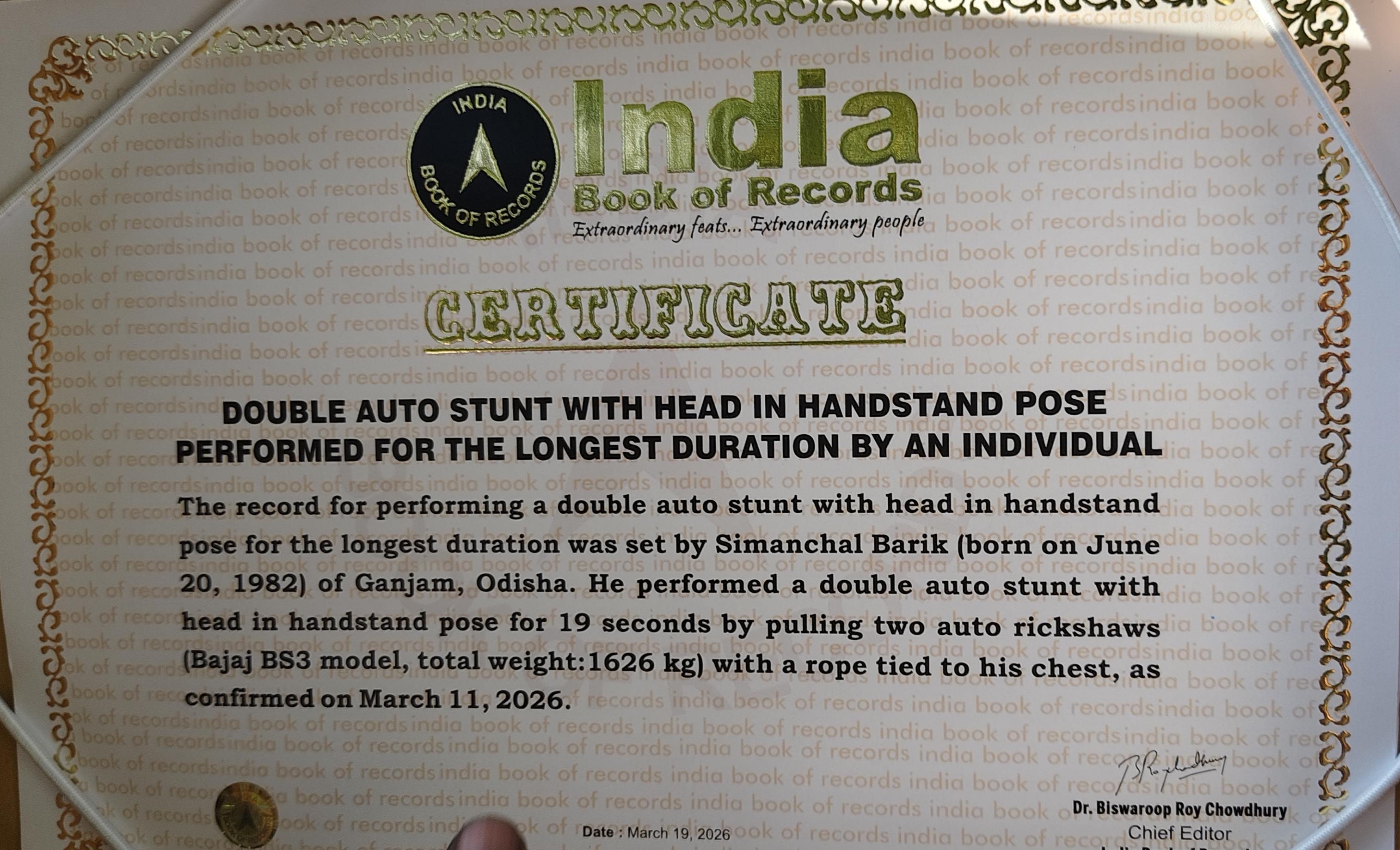 Odisha’s Simanchal Barik Pulls Two Auto Rickshaws With Head, Enters India Book Of Records