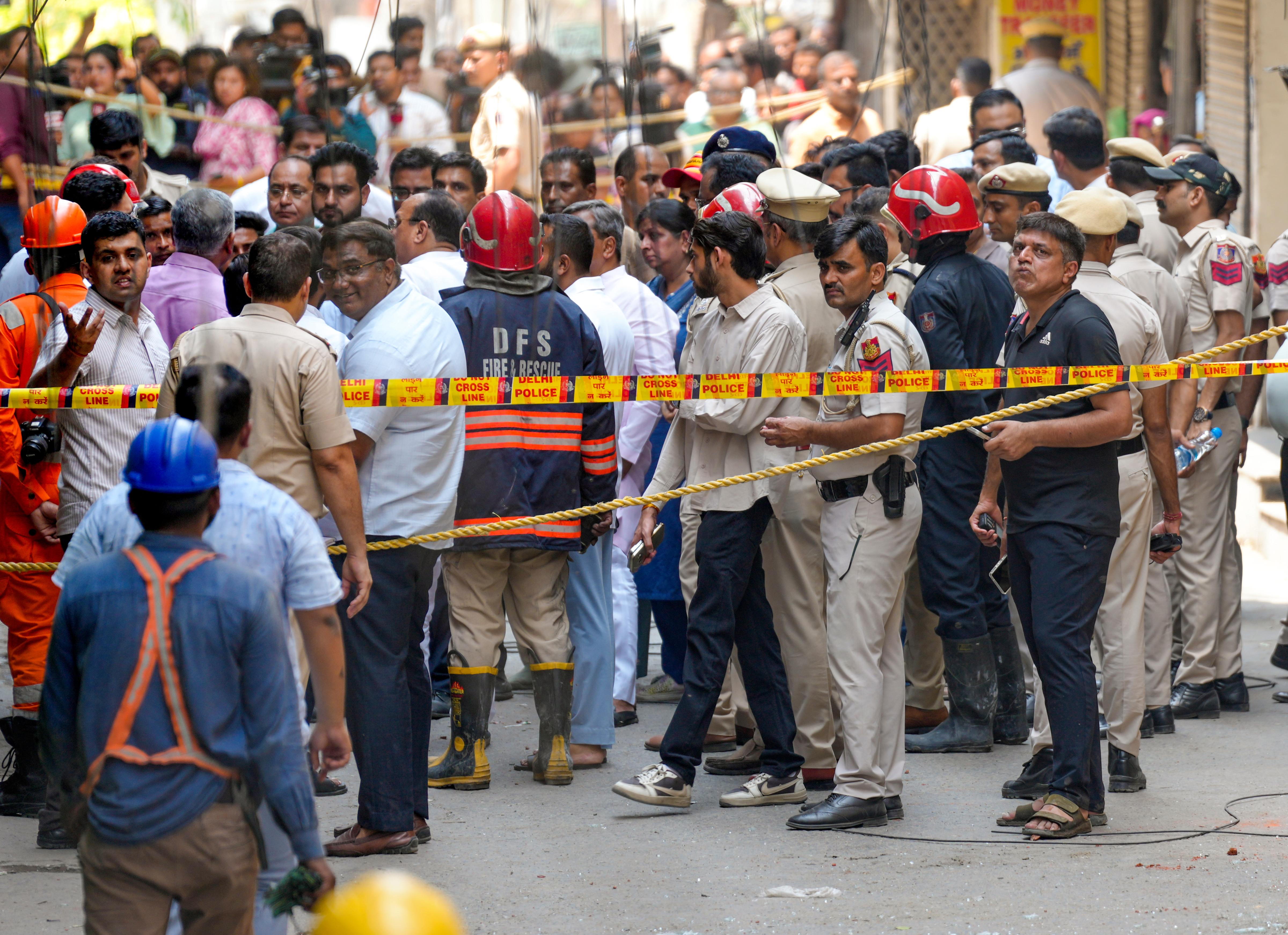 Police cordon off the area after fire broke out in Malviya Nagar.