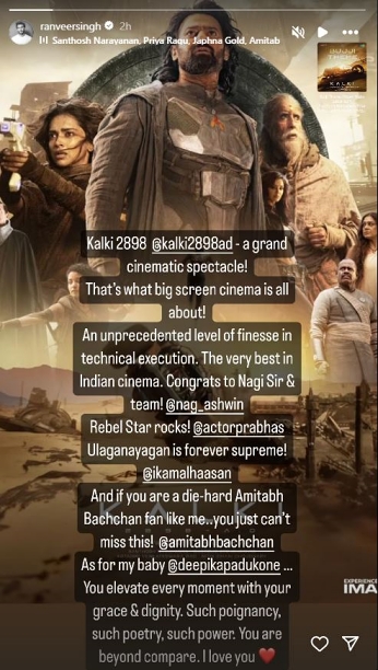 Ranveer Singh Cheers Deepika Padukone's Stellar Performance in Kalki 2898 AD Post Movie Date - Watch