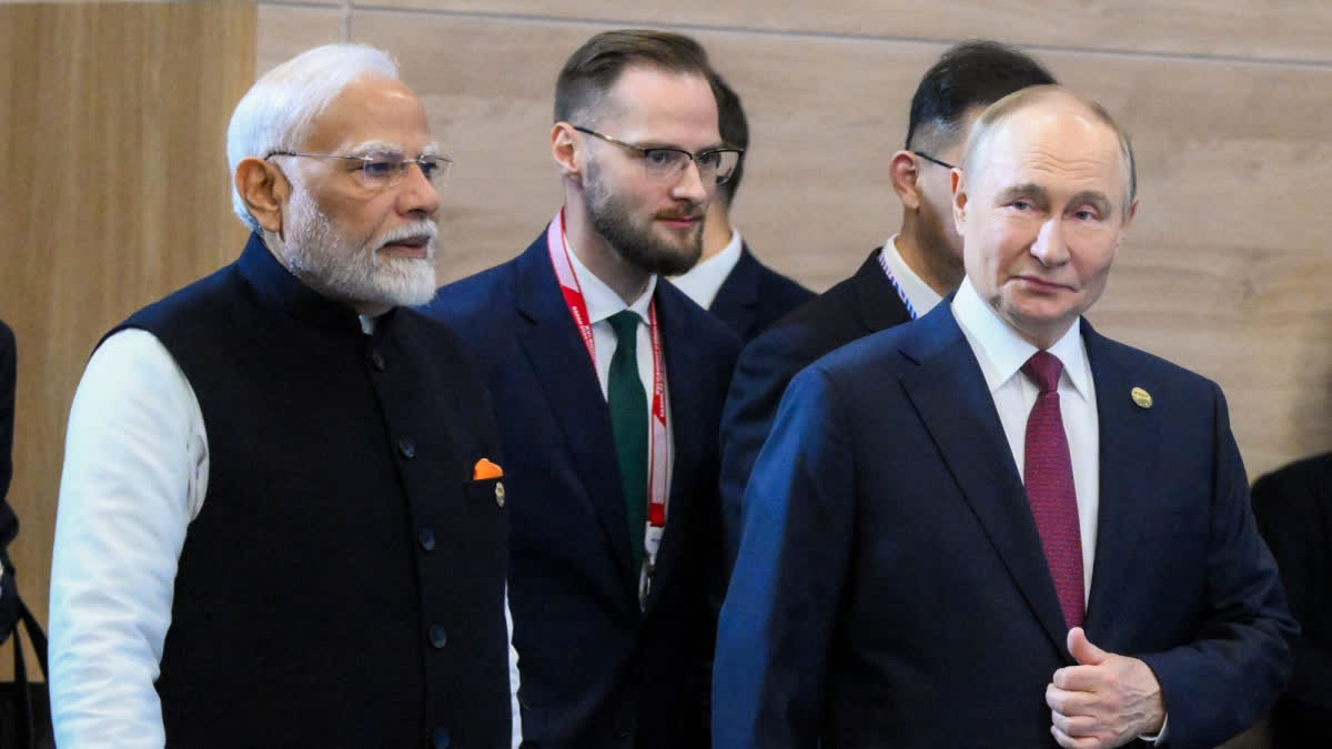India Indicates It Will Keep Buying Russian Oil Despite Trump's Threats Prime Minister Narendra Modi and Rusian President Vladimir Putin at the Plenary Session of the BRICS Summit, at Kazan Expo Center, in Kazan, Russia on Oct 23, 2024. | File